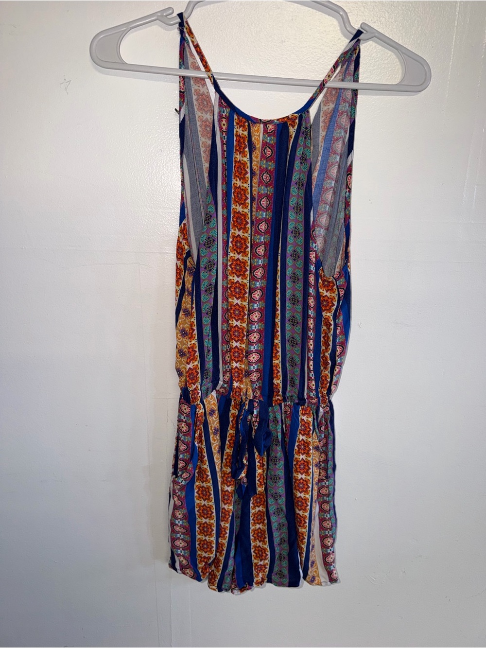 Bohemian Striped Floral Romper Dress - Blue/Multicolor